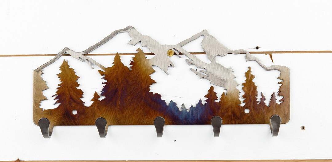 Mountain Metal Keychain Holder 5 Hooks Metal Wall Art Mountain Scene Home Decor Etsy