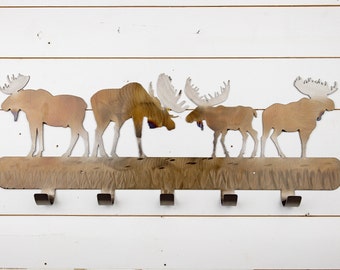 Moose | Metal Coat Rack | Metal Wall Art | 5 Hooks | Moose | Metal Home Decor | Coat Hanger