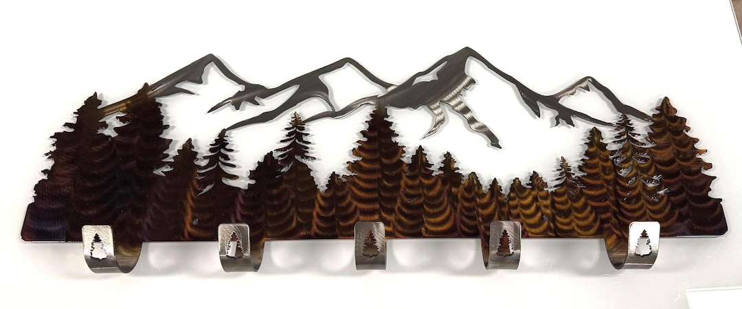 Mountain Metal Coat Rack | Rustic Wall Decor with 5 Hooks