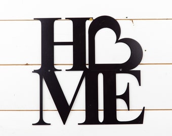 Home Is Where The Heart Is | Metal Wall Art | Metal Home Decor | Home Love | Welcome Sign | Matte Black