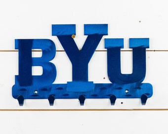 Brigham Young University | BYU Cougar | Metal Keychain Holder | 5 Hooks | Metal Wall Art | Licensed NCAA | Home Decor