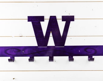 University of Washington | Huskies Metal Coat Rack | Metal Wall Art | 5 Hooks | UW | Licensed NCAA | Metal Home Decor | Coat Hanger