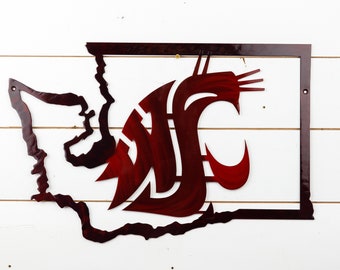 Washington State University | WSU Cougar | Metal Wall Art | Metal Home Decor | Licensed NCAA | Cougs | Welcome Sign