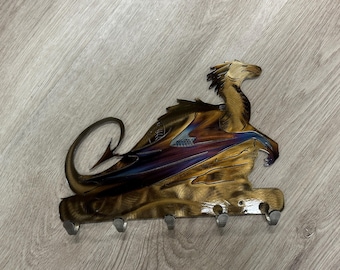 Dragon | Metal Keychain Holder | 5 Hooks | Metal Wall Art  | Home Decor