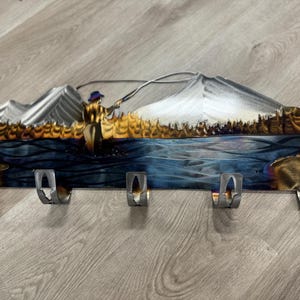 Fisherman | Metal Coat Rack | Metal Wall Art | 5 Hooks | Fly Fishing | Metal Home Decor | Coat Hanger