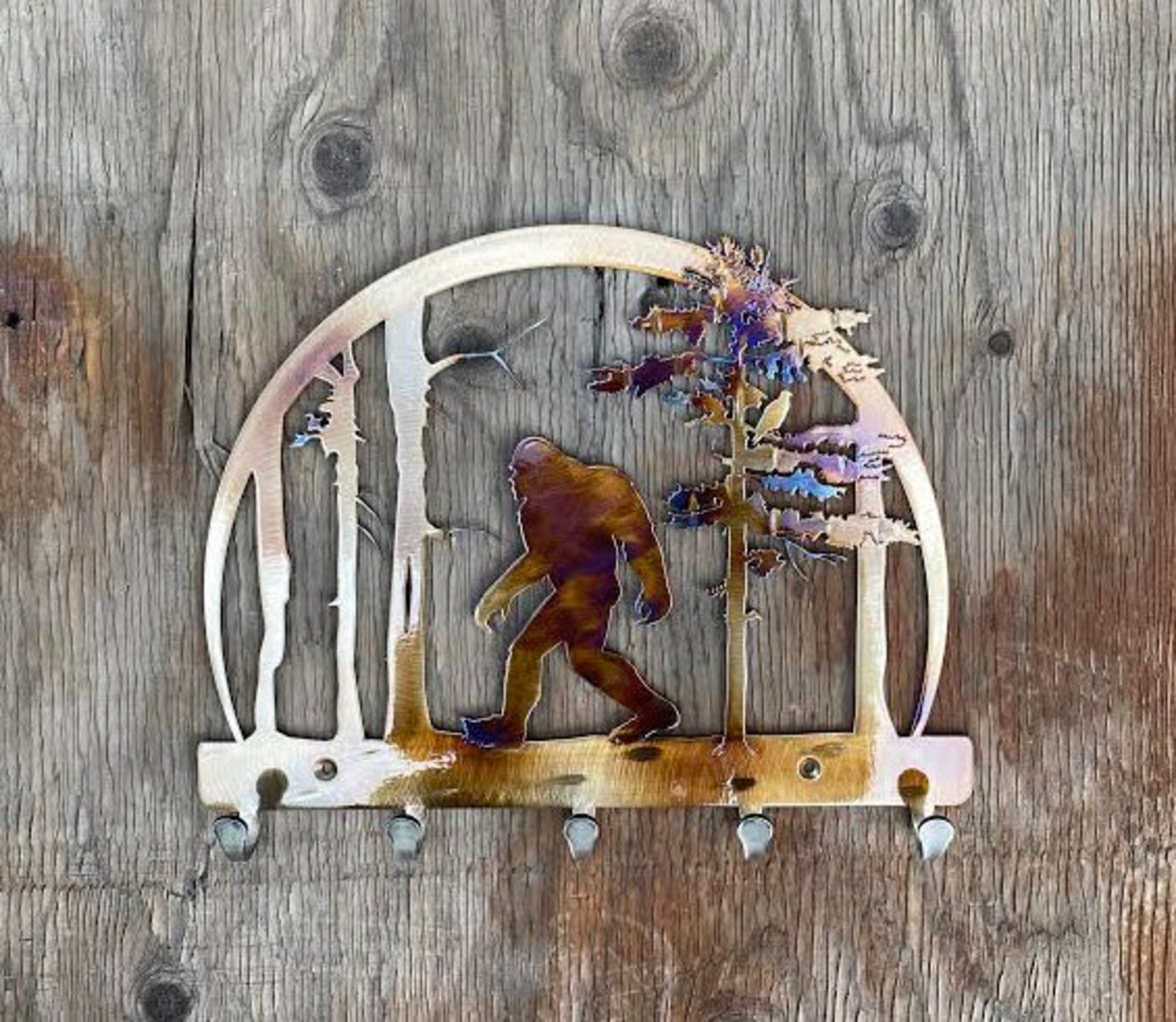 Bigfoot Metal Wall Art With 5 Hooks Etsy