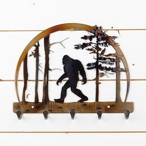 Bigfoot | Metal Keychain Holder | 5 Hooks | Metal Wall Art | Sasquatch | Home Decor