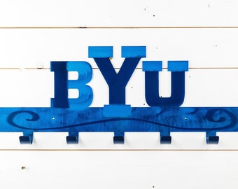 Brigham Young University | BYU | Cougar Metal Coat Rack | Metal Wall Art | 5 Hooks | Licensed NCAA | Metal Home Decor | Coat Hanger