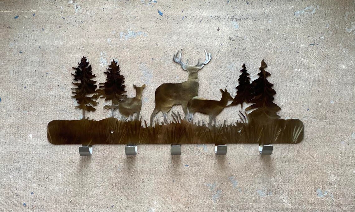 Deer Metal Wall Art/ Coat Rack with 5 Hooks Etsy