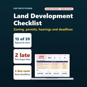 Land Development Checklist and Entitlement Tracker, Land Development Spreadsheet, Excel and Google Sheets, Zoning, Permits, Hearings