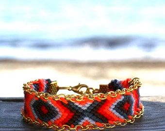 Chain Trimmed Friendship Bracelet. Hot Red.