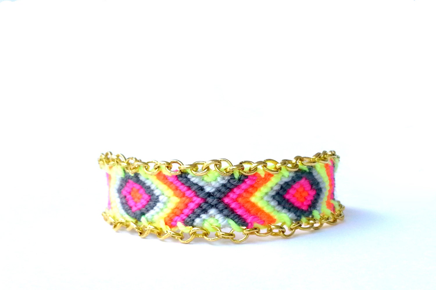Chain Trimmed Friendship Bracelet. Electric Pink. Etsy