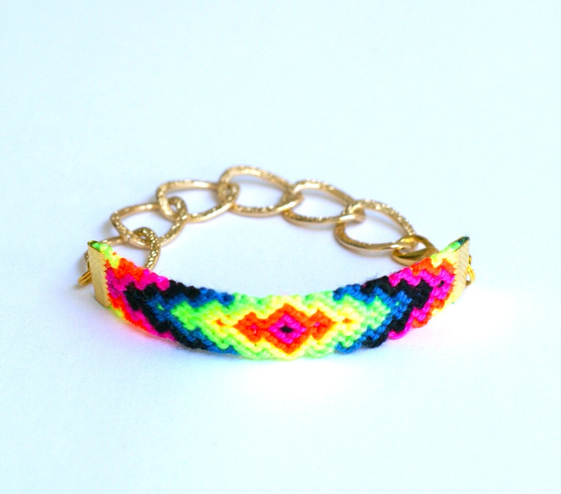 Chunky Chain Friendship Bracelet in Bright Neons. Etsy