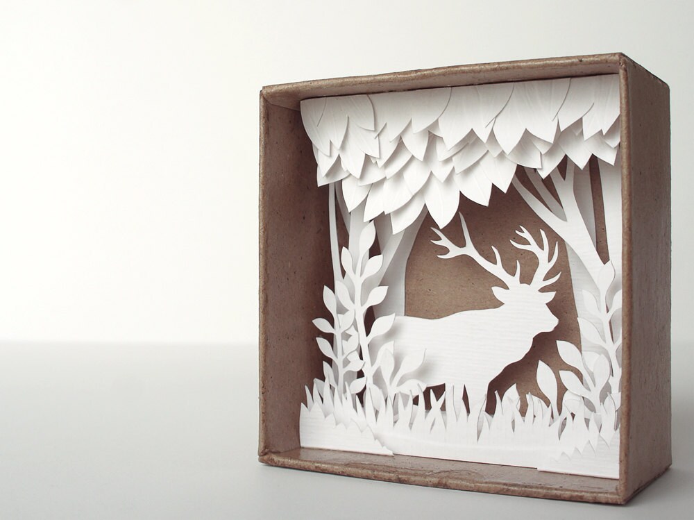 White Forest shadow box papercut silhouette natural style | Etsy