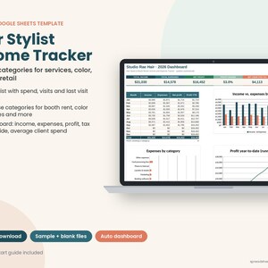 Hair Stylist Income & Expense Tracker Spreadsheet, Booth Renter Bookkeeping, Tips and Client Log, Excel and Google Sheets