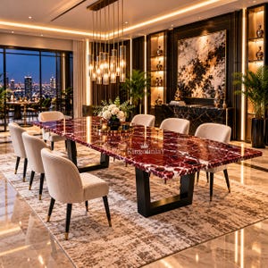 Rosso Levanto Marble Dining Table, Luxury Burgundy Red Stone Table Top, Modern Rectangular Dining Room Furniture