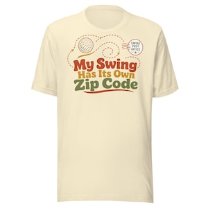 Lustiges Golfshirt: „Mein Schwung hat seine eigene Postleitzahl“ – Retro-Golf-Geschenk für Männer, Geburtstagsgeschenk für Golfer, T-Shirt für Golfliebhaber