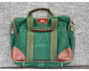 Vintage Lands End Deluxe Square Rigger Green Canvas Leather Briefcase USA Made