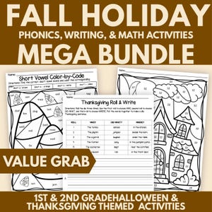 Mega-Paket mit Arbeitsblättern für die Herbstferien | Halloween & Thanksgiving: Lautlehre, Schreiben und Mathematik | 1. und 2. Klasse