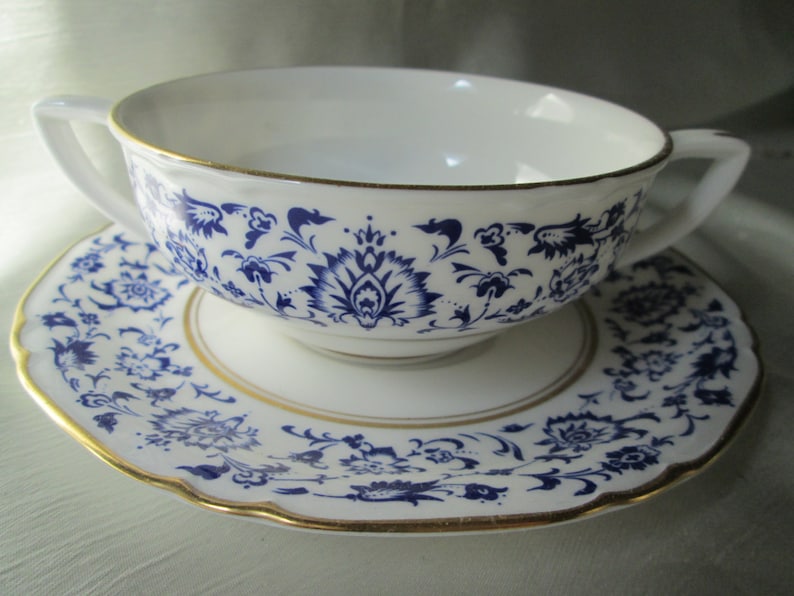 Thank You Gift Housewarming Gift Father/'s Day Gift Hand Decorated Blue Floral Design on White Hostess Gift 1960s WORCESTER CREME SOUP