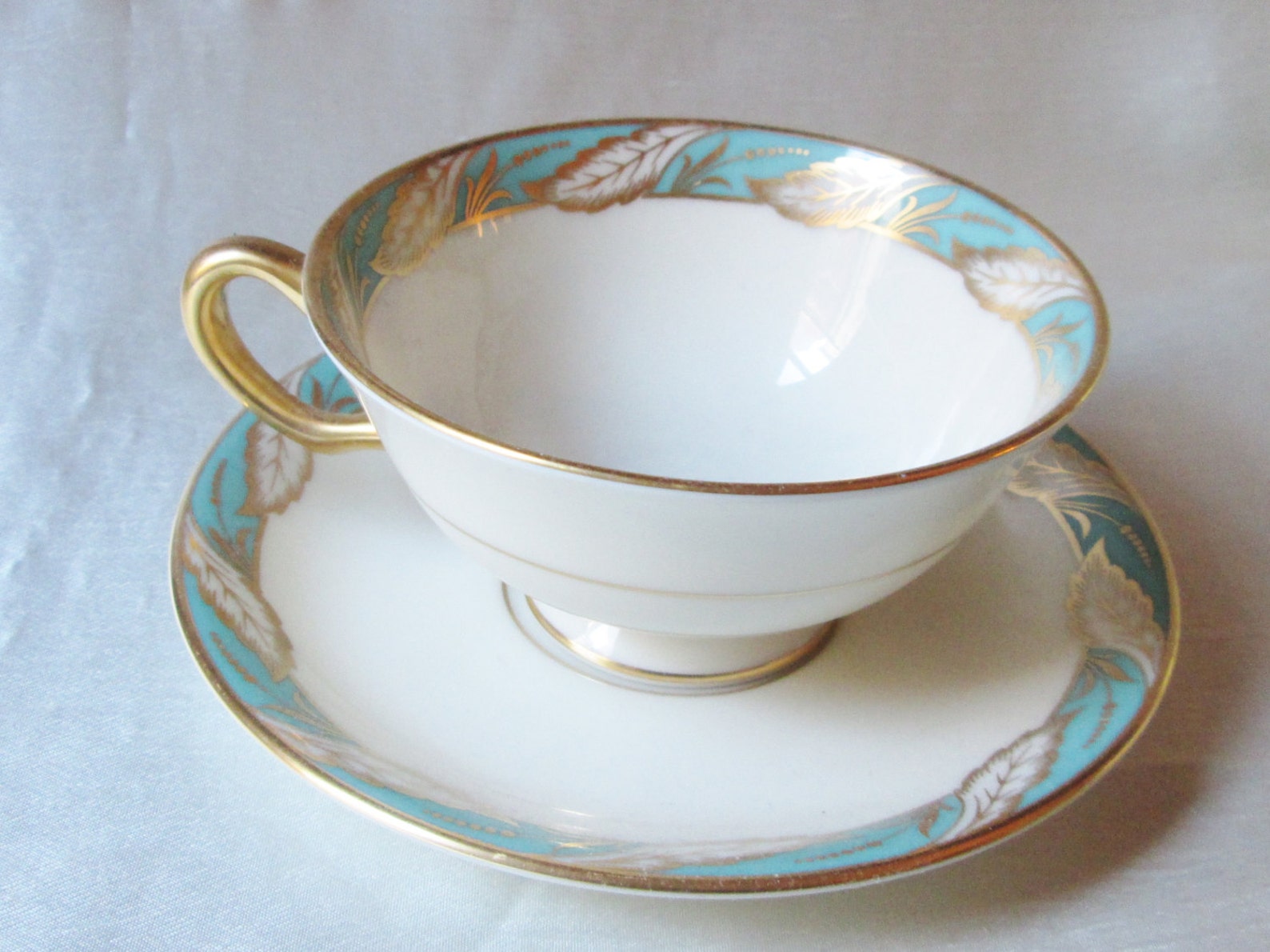 Vintage Lenox Tea Cup and Saucer.sea Green and Gold Leaf Etsy