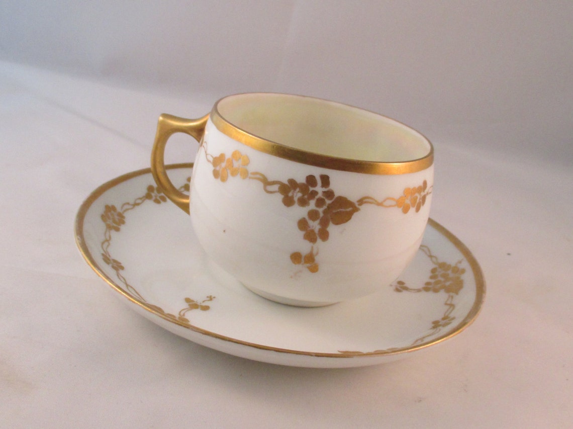 Bavarian Porcelain Tea Cup/Saucer Gold Floral Decoration Etsy