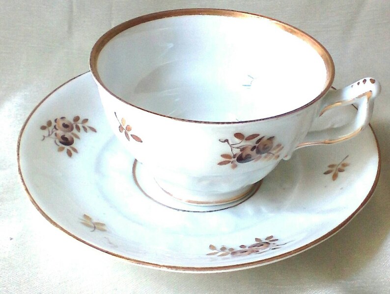 German Tea Cup and Saucer Hand Painted Gold Floral Motif Etsy