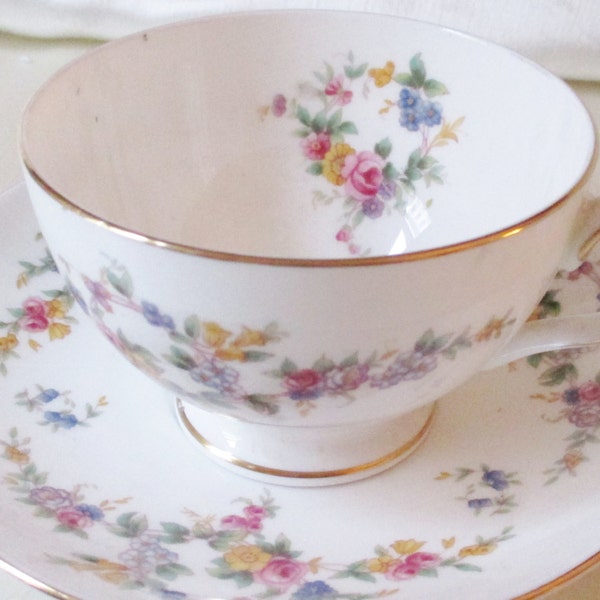 Mintons Hand Painted Floral Motif Tea Cup/Saucer,Gold Trim.  Wedding Gift,Kwanzaa Gift,Housewarming Gift,Earth Day Gift, Mothers Day Gift