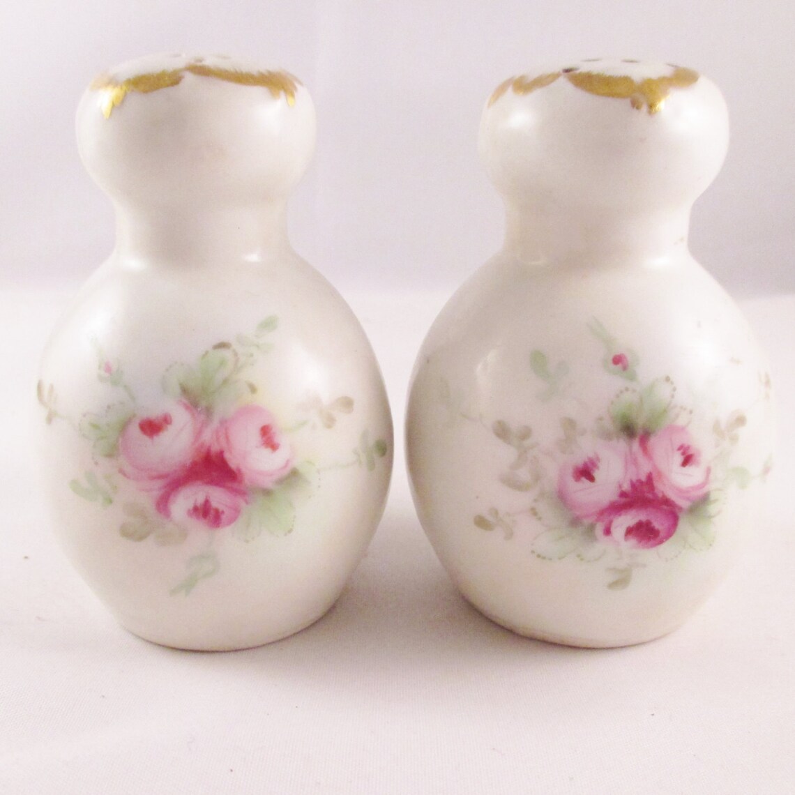 Antique Porcelain Salt and Pepper Shakers Hand Painted Rose Etsy