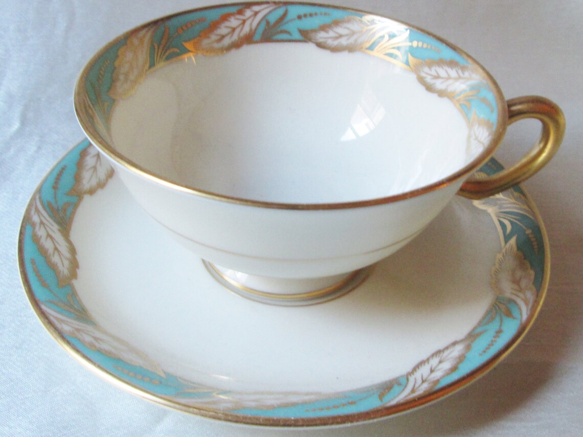 Vintage Lenox Tea Cup and Saucer.sea Green and Gold Leaf Etsy