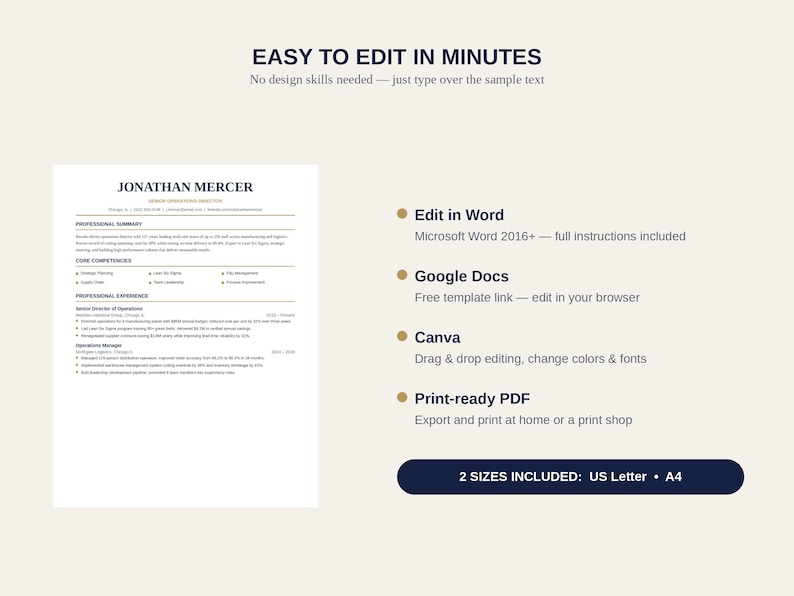 Professional Management Cv Example.pdf Executive Resume Template, Professional CV Template for Word, ATS ...