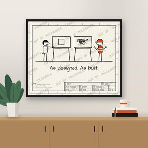 Funny Engineer Wall Art Printable, As Designed. As Built Cartoon, Engineering Office Decor