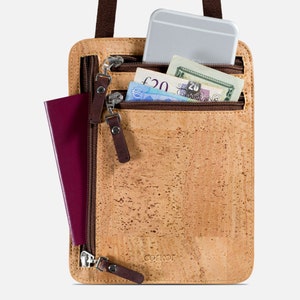Cartera de viaje para pasaporte con cierre para el cuello, con bloqueo RFID, de corcho vegano para hombres y mujeres
