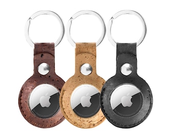 Airtag Case for Apple keychain Pendant - Vegan Cork Brown Black Color Keychain