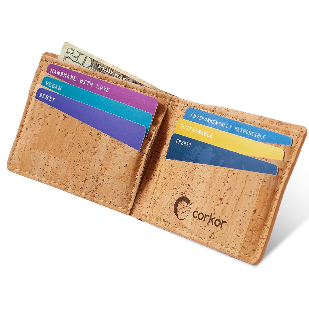 Vegan Wallet Cork Wallet Men Non Leather Slim Bifold Etsy