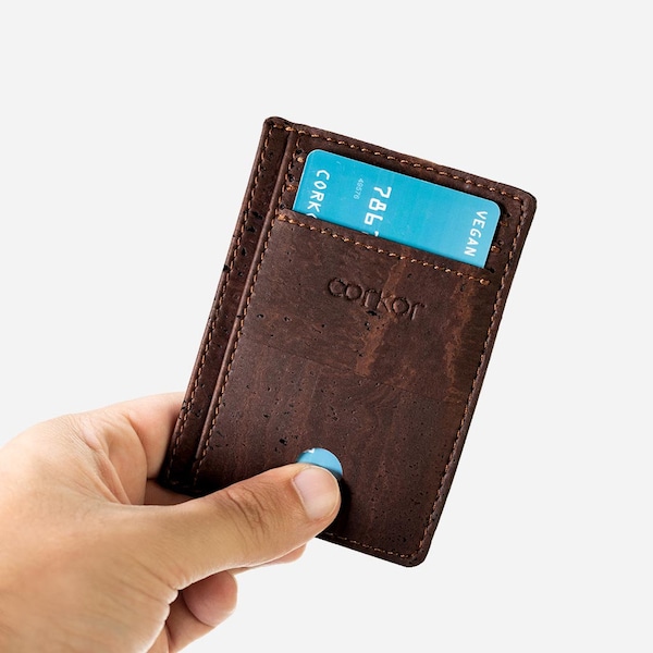 Portefeuille minimaliste Portefeuille végétalien pour homme en liège, cadeau gravé personnalisé homme femme RFID sans cuir, faux cadeaux écologiques pour homme - UE