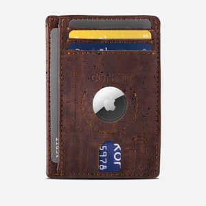 Airtag portemonnee hoesje slanke creditcardhouder voor Apple Air Tag - gepersonaliseerde gegraveerde portemonnee - kaarthouder met vegan kurk Airtags-omslag