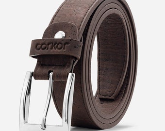 Ceinture pour homme en liège végétalien - Ceinture gravée personnalisée - imitation cuir sans cuir pour homme, couleur marron noir