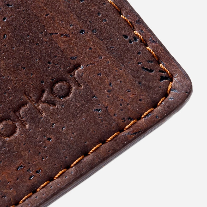 Vegan Leather Mens Wallet, Engraved Personalized, With Coin Pocket RFID Gift Men Bifold Card Holder No-Leather Cork Black Color image 3