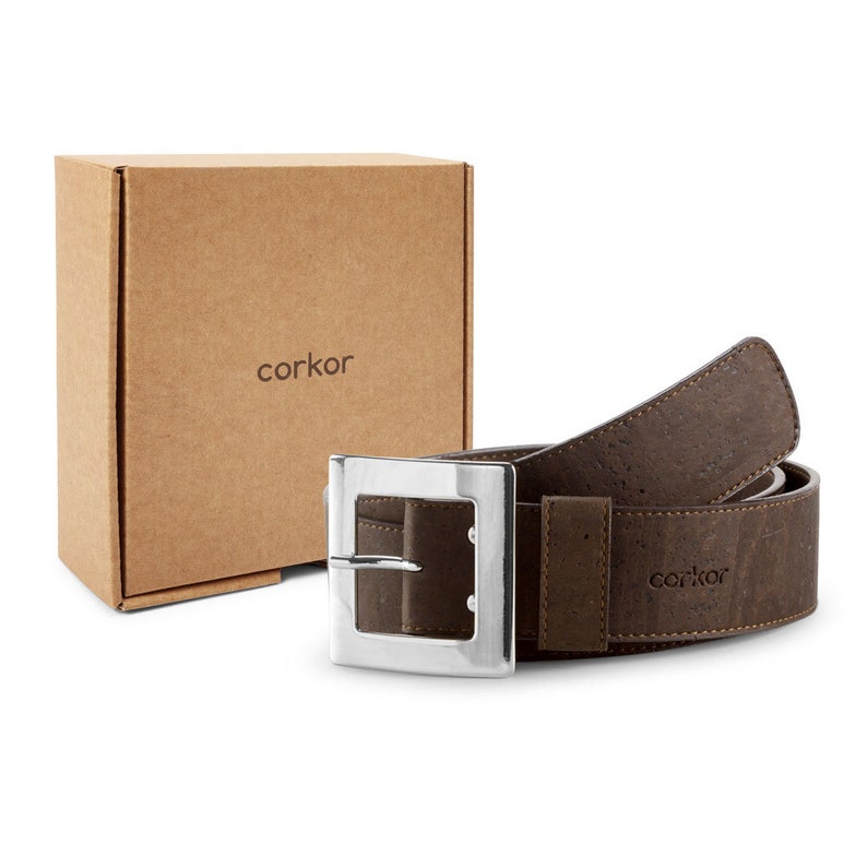 Women's Cork Belt Engraved Personalized Adjustable Vegan 40mm Wide from Corkor image 3