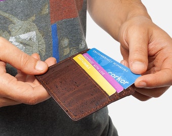 Porte-cartes portefeuille avec blocage RFID - cadeau personnalisé gravé - végétalien durable pour hommes et femmes - portefeuille fin minimaliste - cadeaux uniques sympas