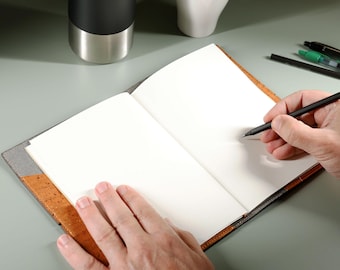 Vegan Cork Portfolio Journal Cover: A5 Notebook, Elastic Closure