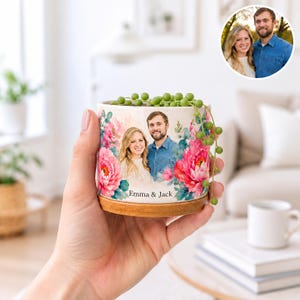 Personalized Family Photo Planter, Custom Ceramic Succulent Pot for Friends and Parents, Family Photo Gift for Christmas, Birthday Gift