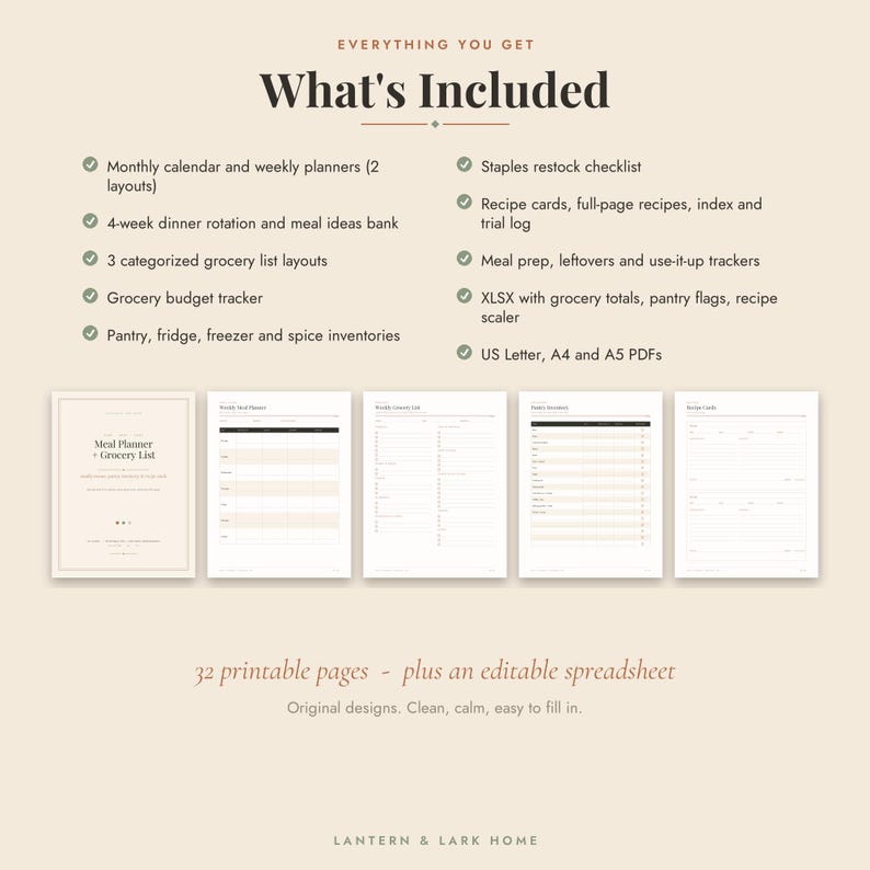 Meal Planner Printable + Grocery List | Weekly Menu, Pantry Inventory ...
