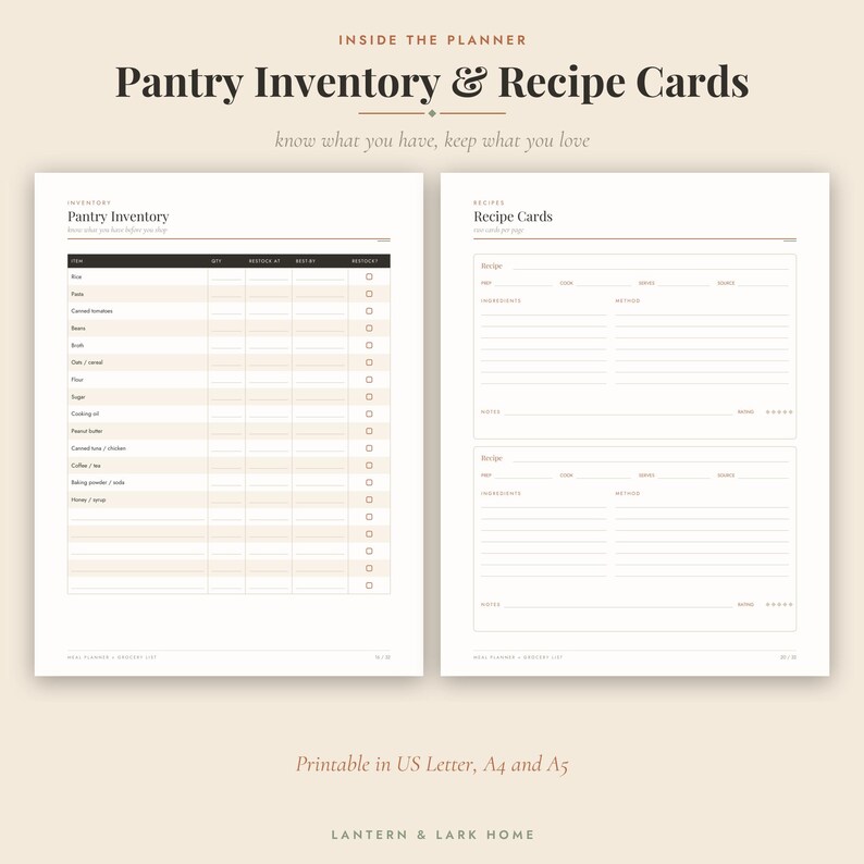 Meal Planner Printable + Grocery List | Weekly Menu, Pantry Inventory ...