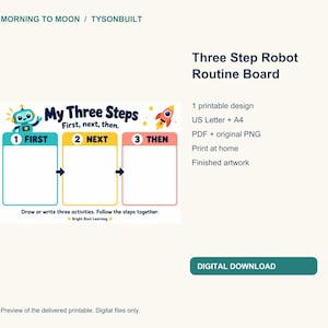 Robot Three Step Routine Board, First Next Then, Blank Printable PDF