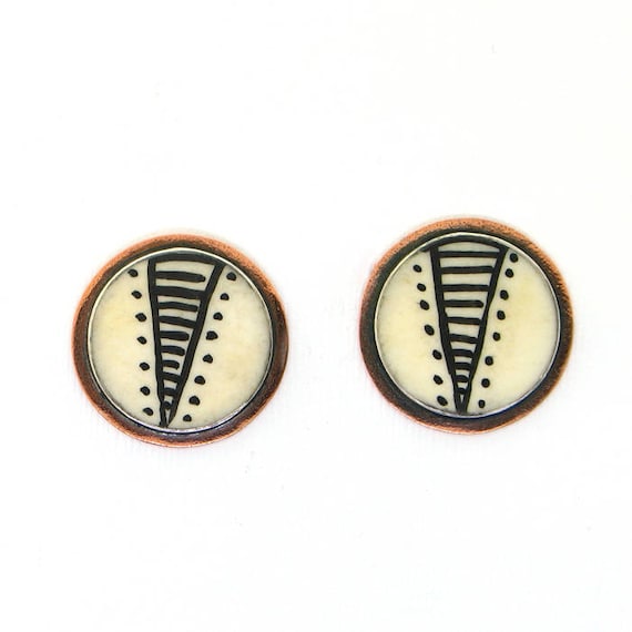Tabra Tribal Pattern on Bone Post Earrings - EE1042