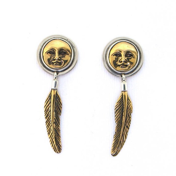 Tabra Bronze Moon Goddess Feather Earrings - EE1057