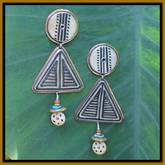 Tabra Tribal Pattern on Bone Earrings -  EE1033