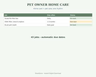 Apartment Home Care Planner for Google Sheets and Excel | Renter-Safe, With Move-Out